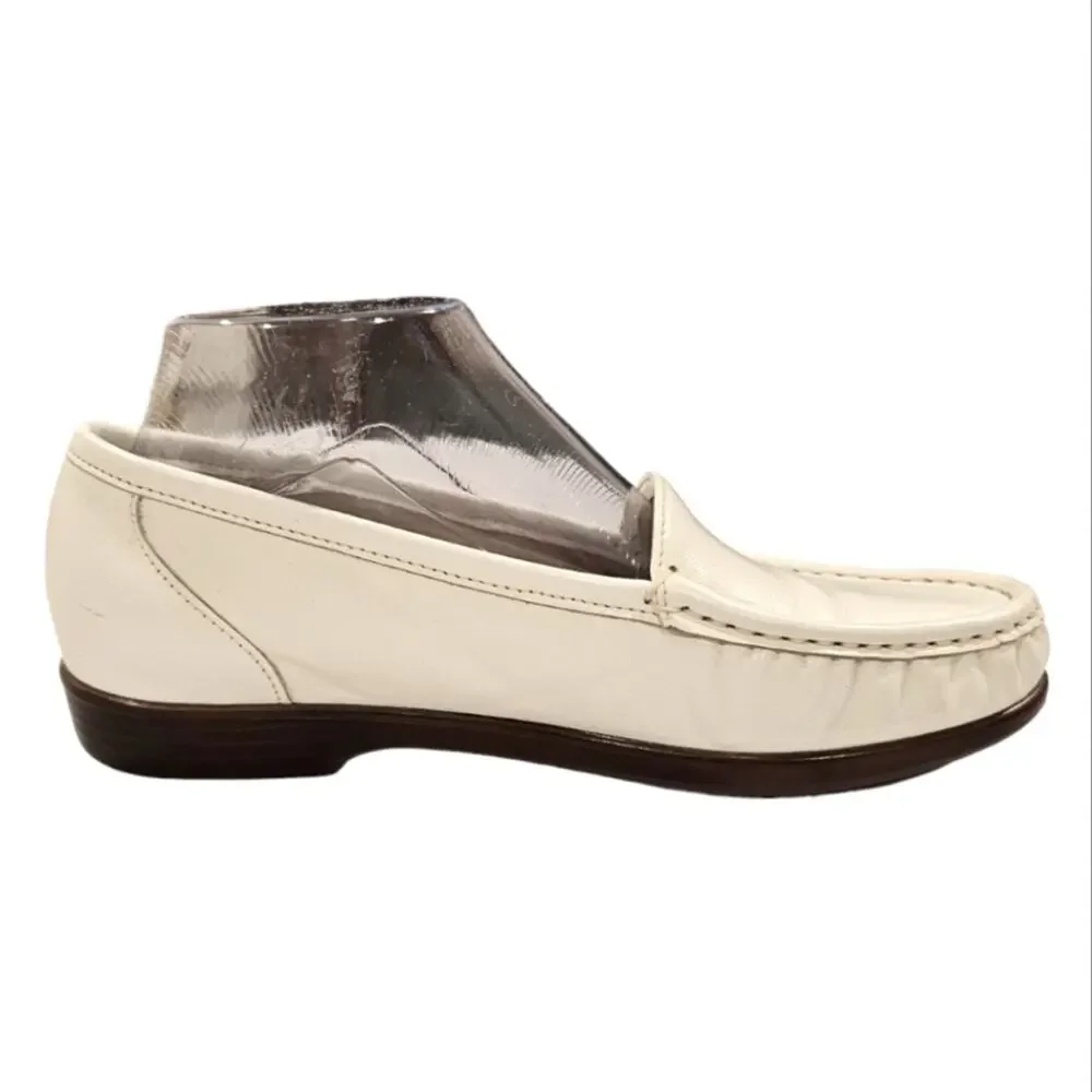SAS Tripad Simplify Leather Moccasin Slip On Loafers 7.5 Medium White